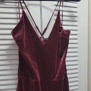 Express Deep Red Velvet Jumpsuit